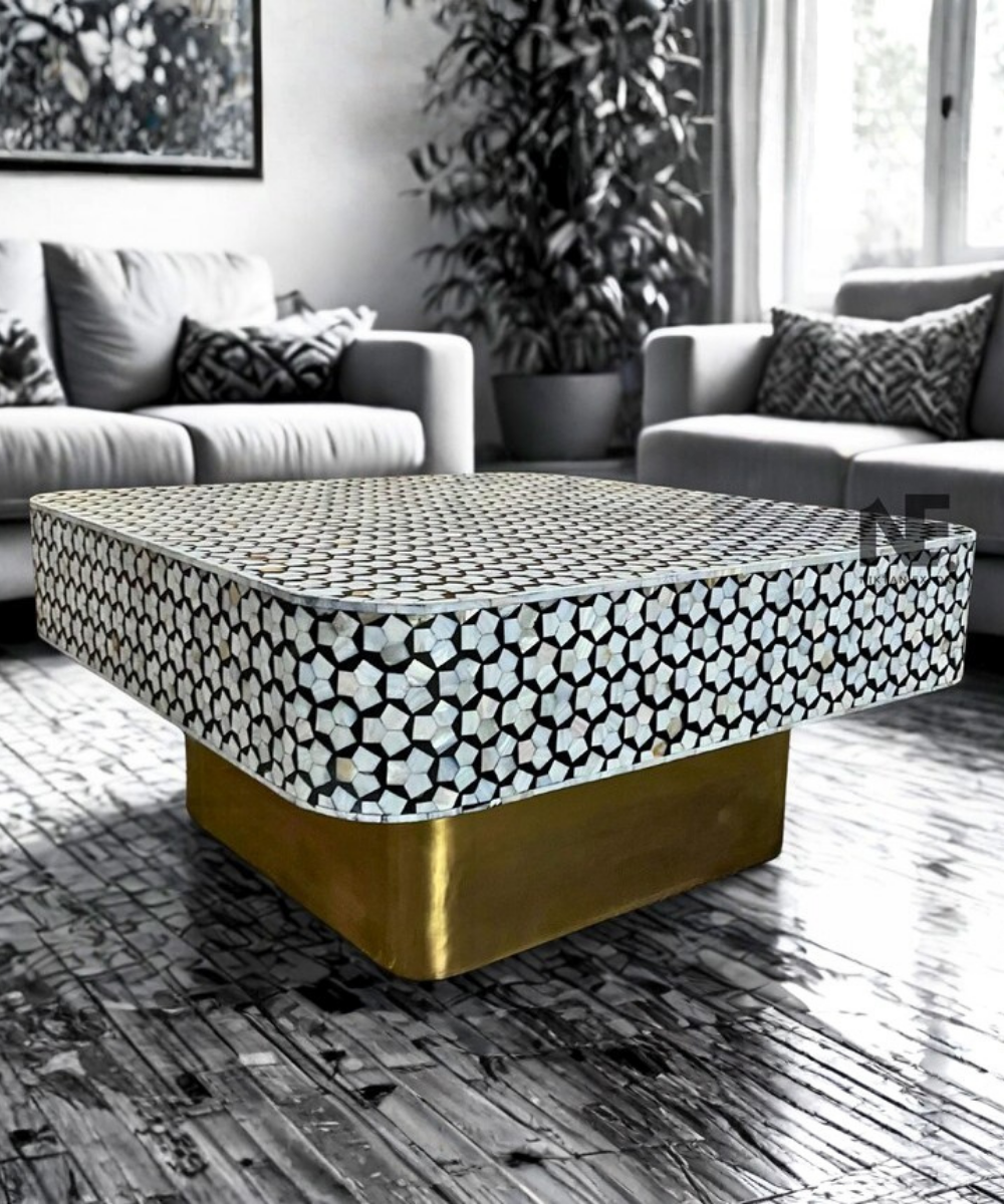 Handcrafted mother of pearl coffee table