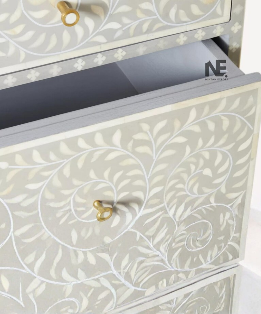 Handcrafted bone inlay dresser with gold base