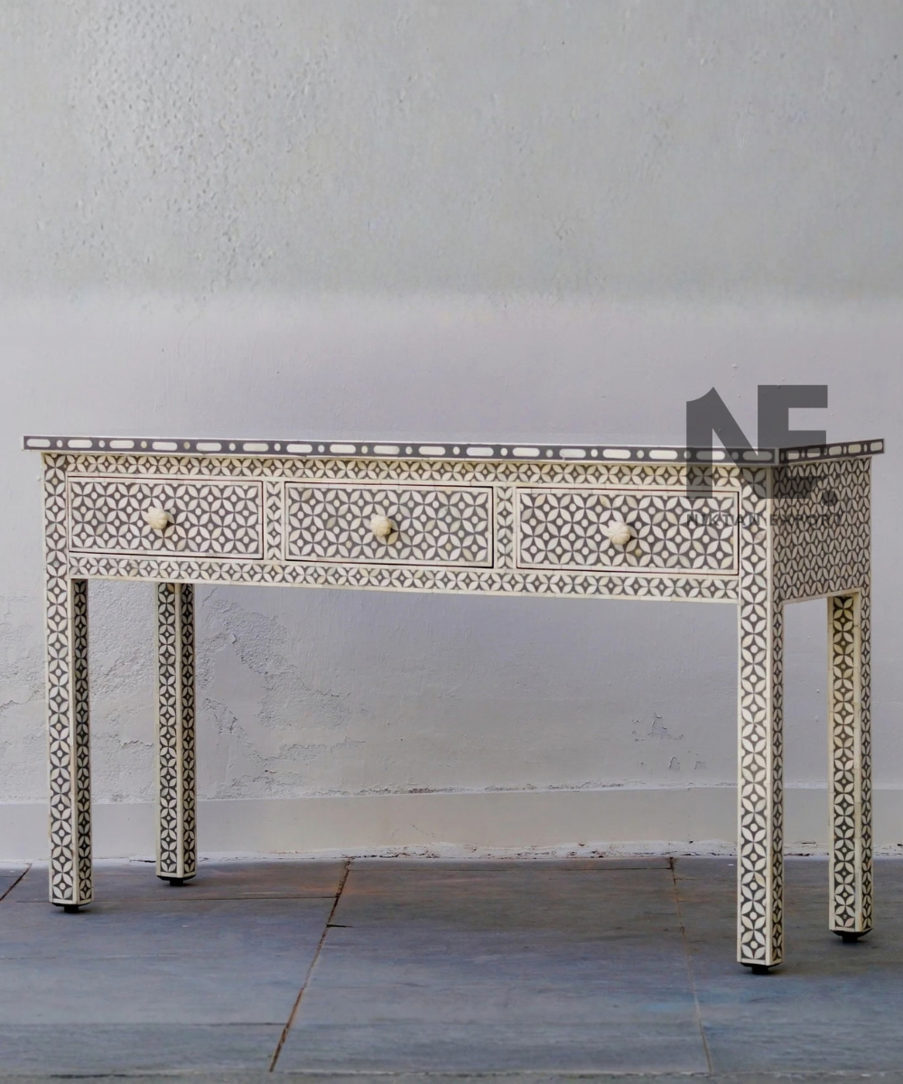 Three drawer bone inlay hallway table
