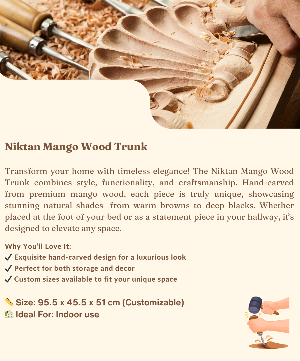 Artisan hand-carving the mango wood surface