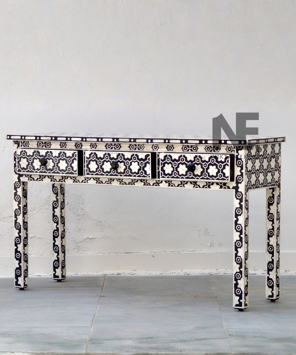 Three drawer bone inlay hallway table
