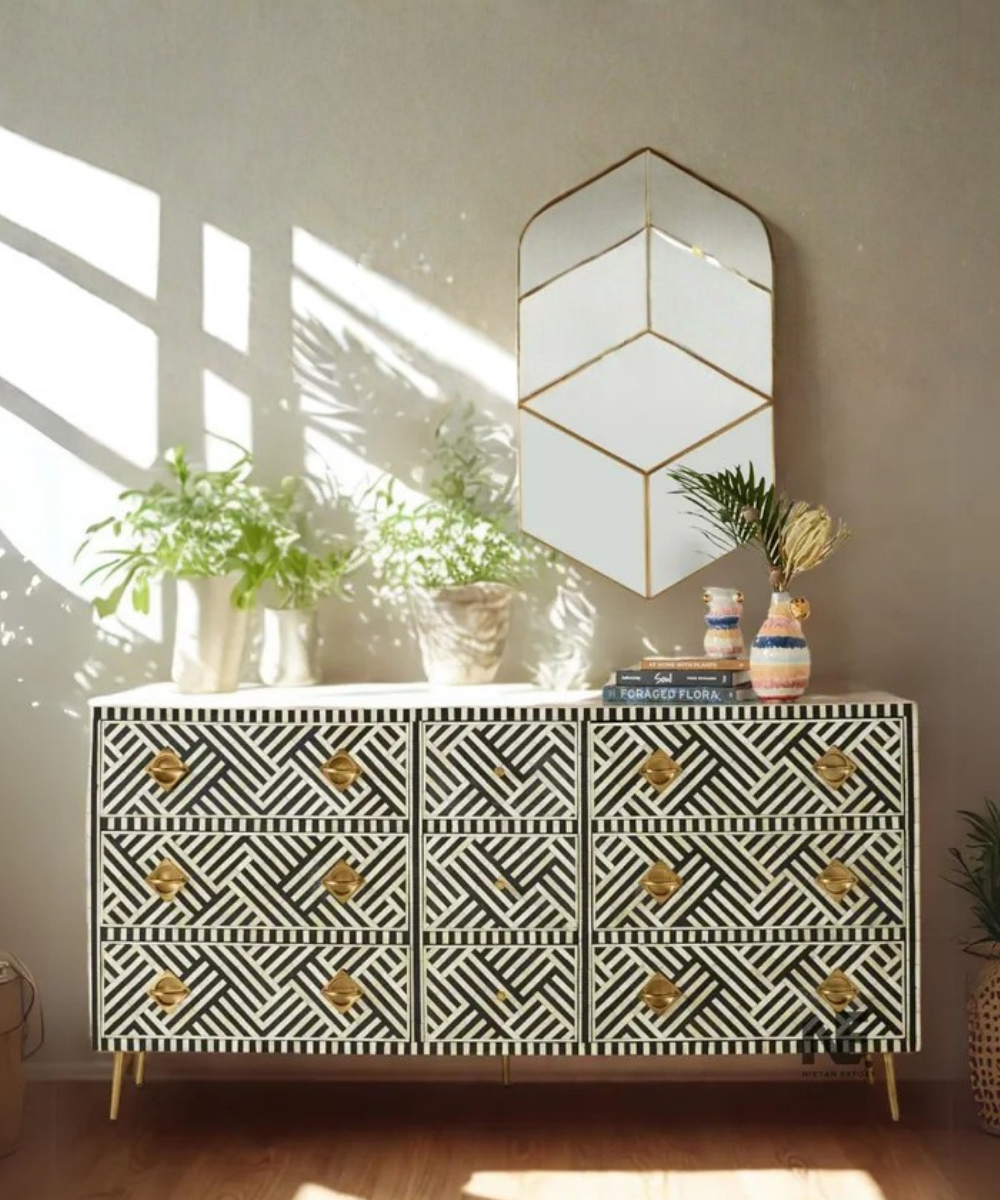 Handmade bone inlay chevron dresser