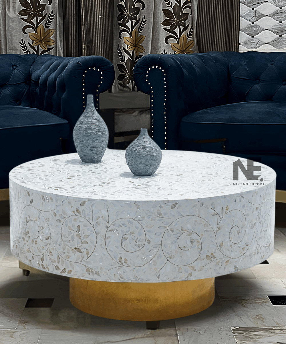 Mother of Pearl Coffee Table with Gold Legs – Front View