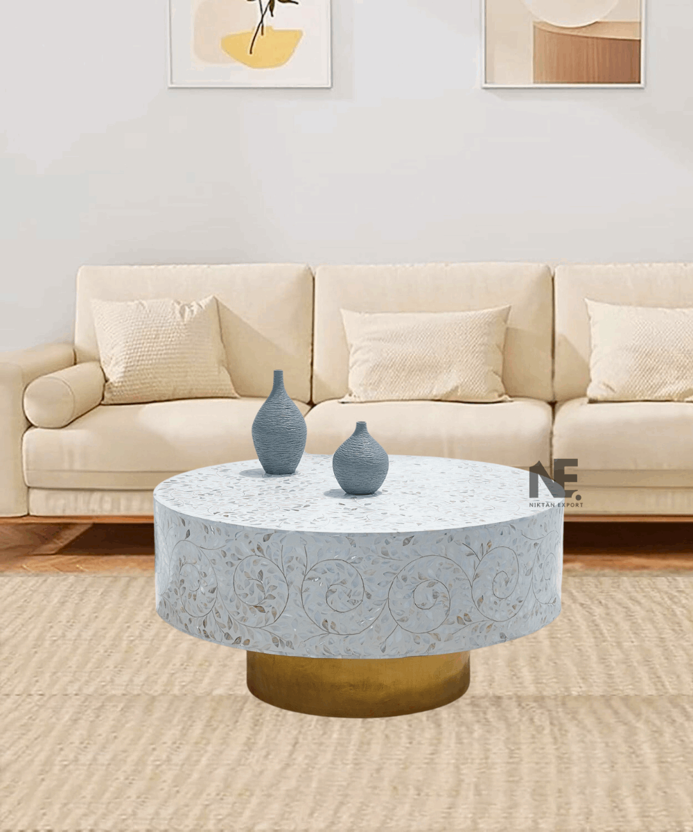 Round Coffee Table with Gold Legs – Side Profile