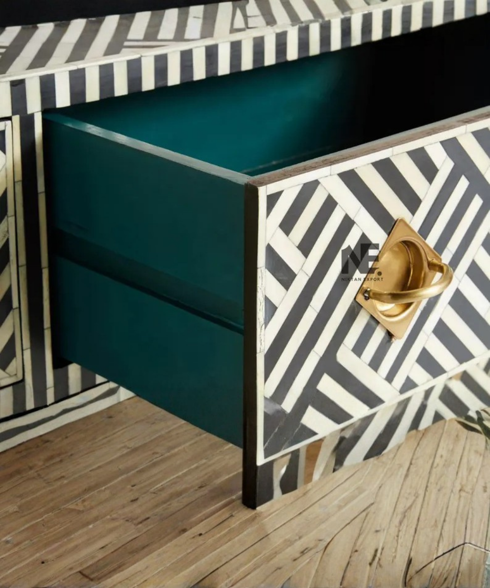 Black white optical chevron dresser