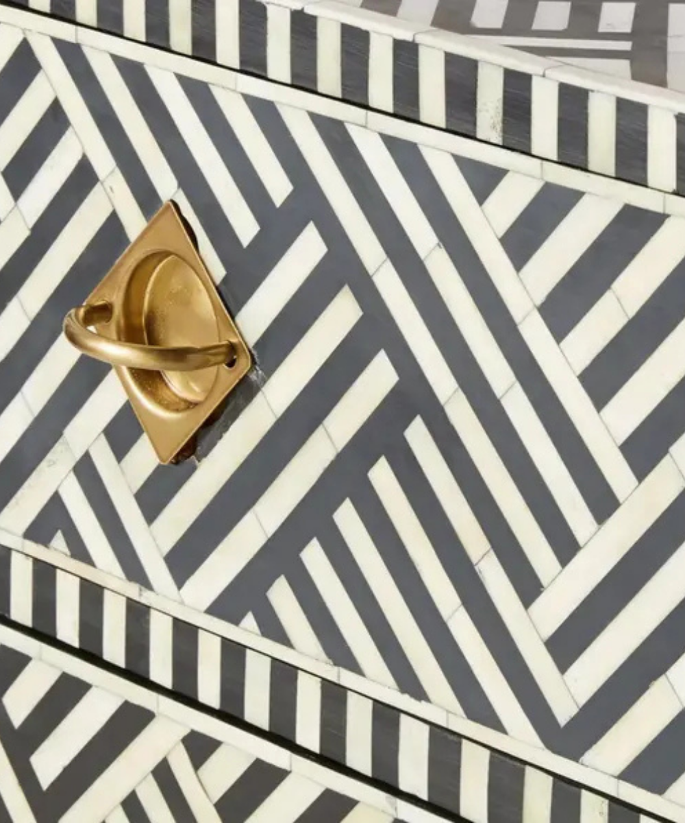 Geometric bone inlay bedroom dresser