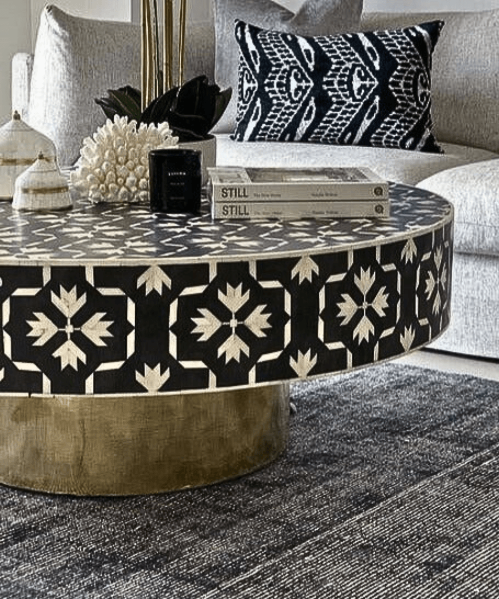 Niktan Export Black Bone Inlay Round Coffee Table - NikTan Export