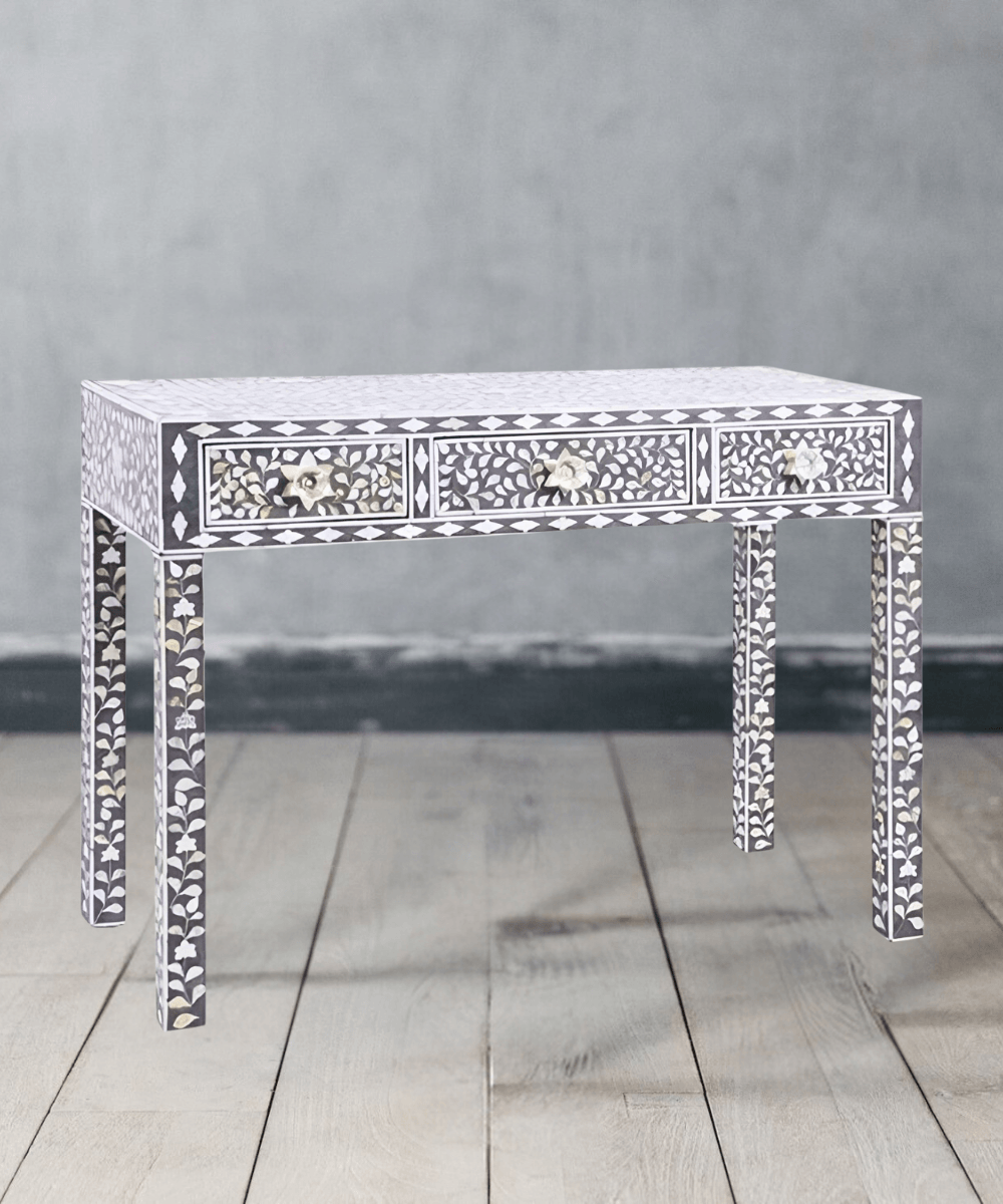 Grey Mother of Pearl Dressing Table and Stool Set - Niktan Export Grey Mother of Pearl Dressing Table and Stool Set - Niktan Export