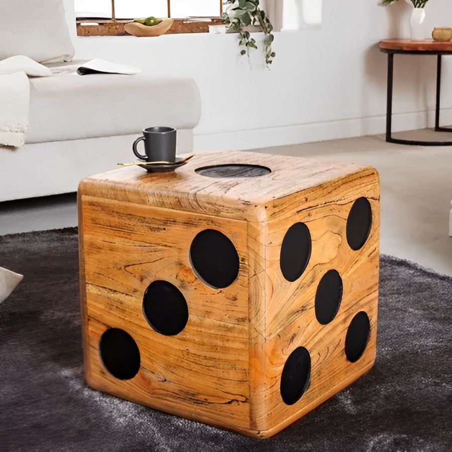 Solid Cube Natural Mindi Wood Side Table Stackable 41cm