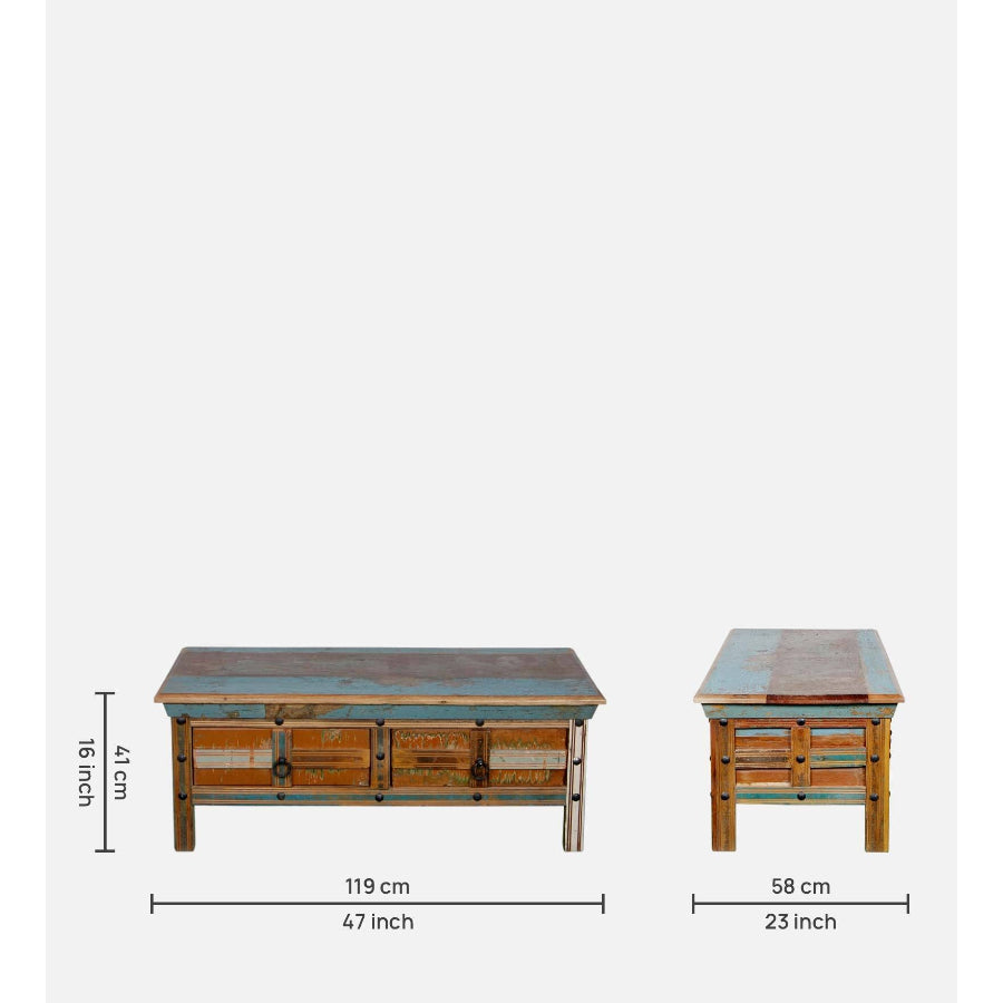 Jhalamand Reclaimed Wood Coffee Table In Distress Finish - NikTan Export