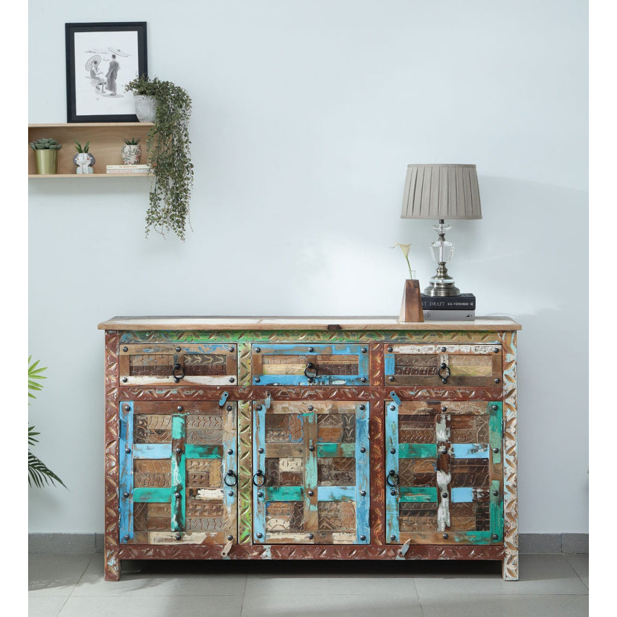 Jhalamand Reclaimed Wood Sideboard In Distress Finish - NikTan Export