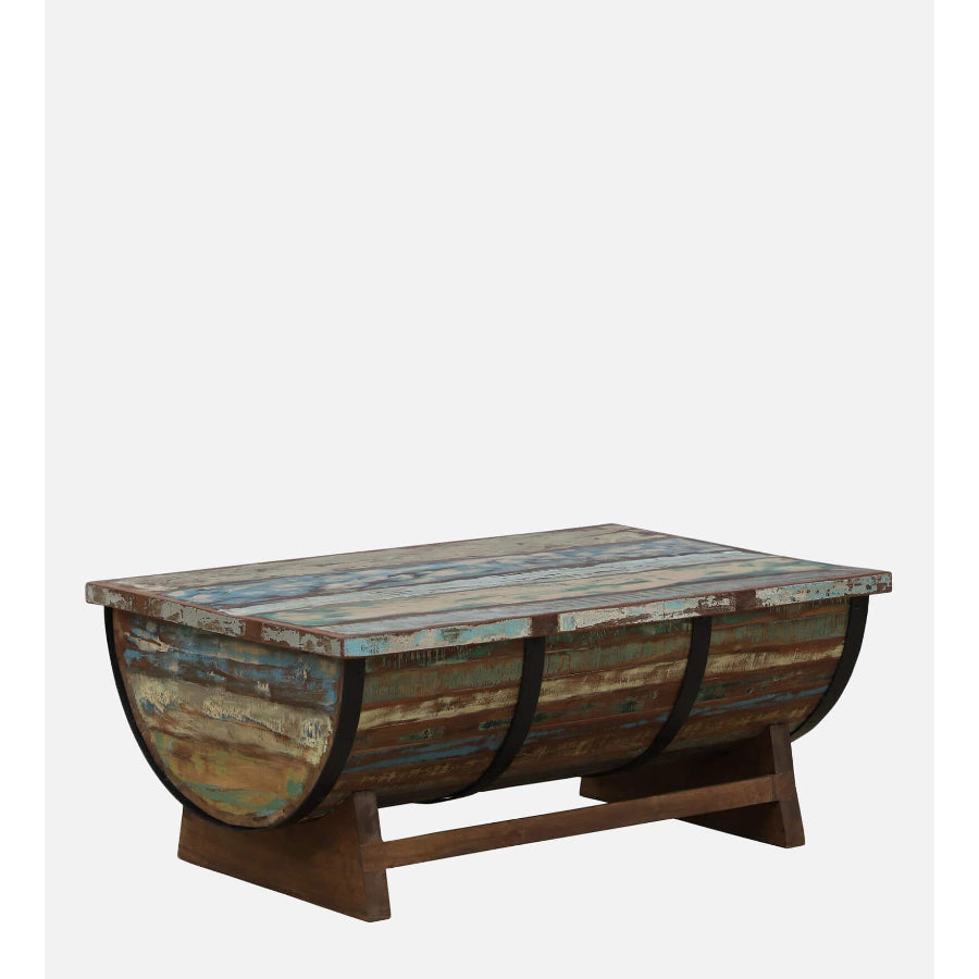 Jhalamand Barrel Storage Design Coffee Table In Distressed Finish - NikTan Export