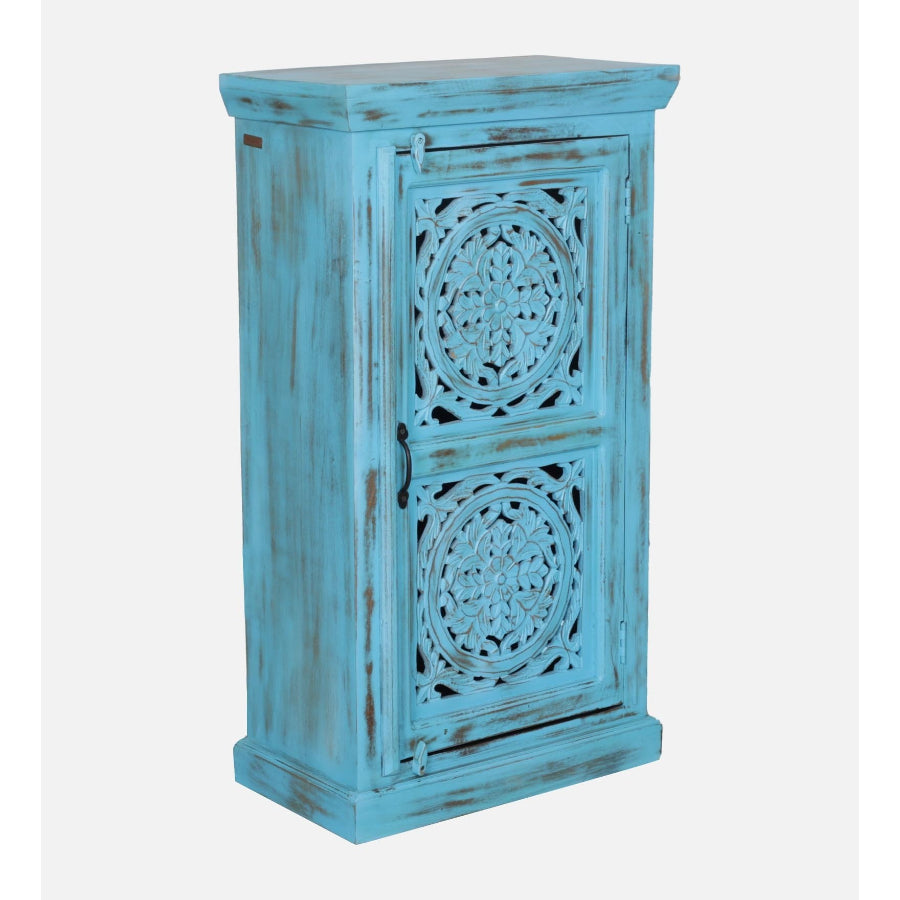 Jhalamand Solid Wood Cabinet In Blue Distress Finish