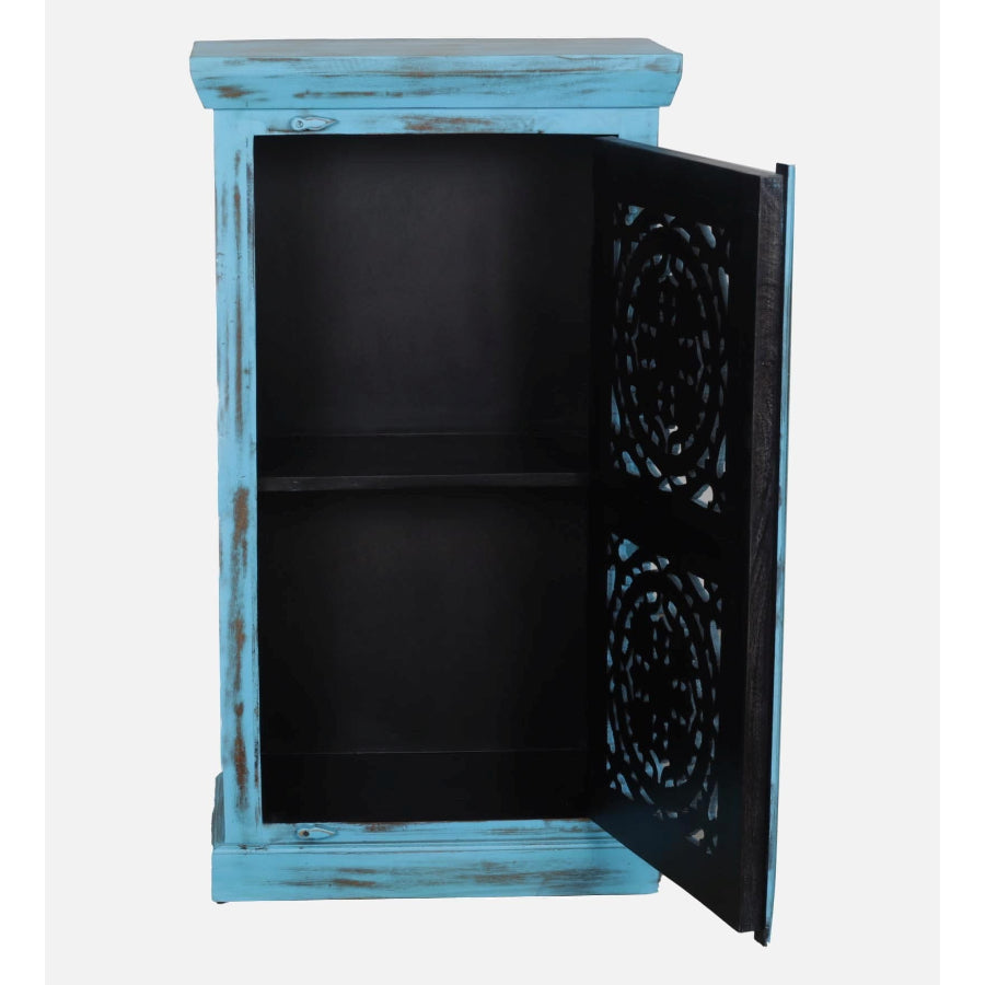 Jhalamand Solid Wood Cabinet In Blue Distress Finish