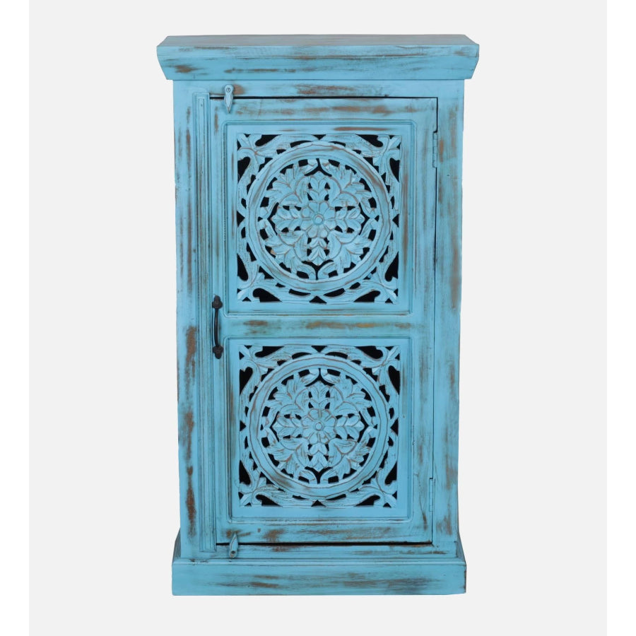 Jhalamand Solid Wood Cabinet In Blue Distress Finish