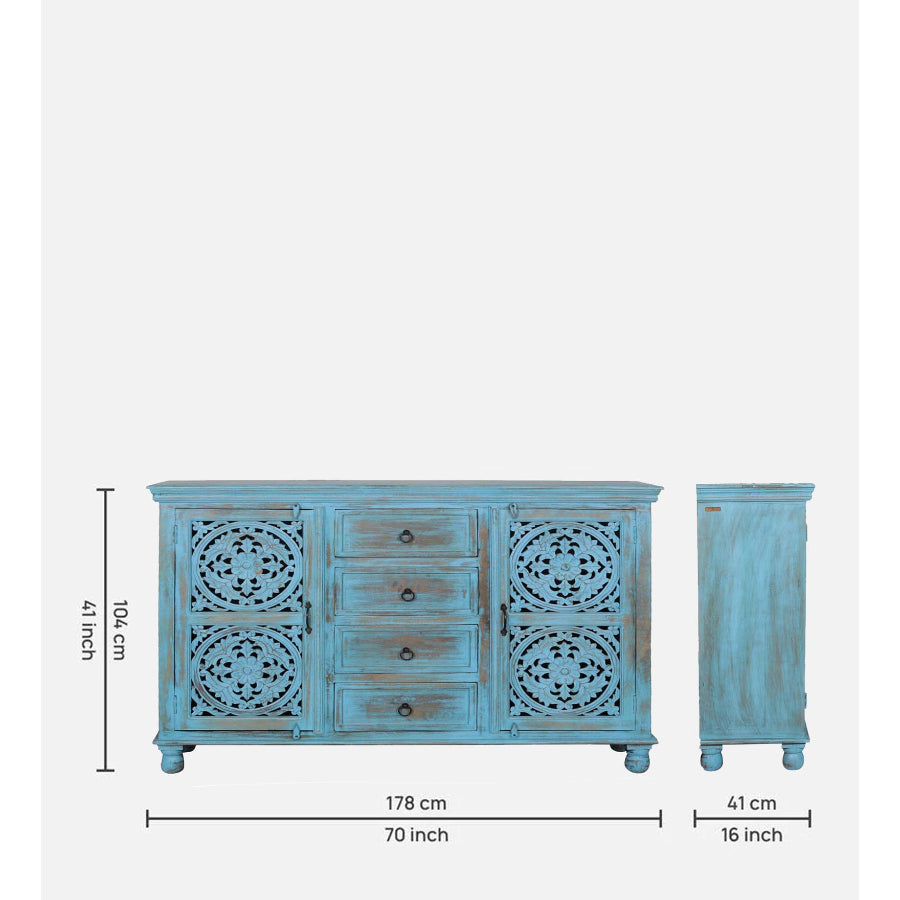 Sangariya Solid Wood Sideboard In Blue Distress Finish