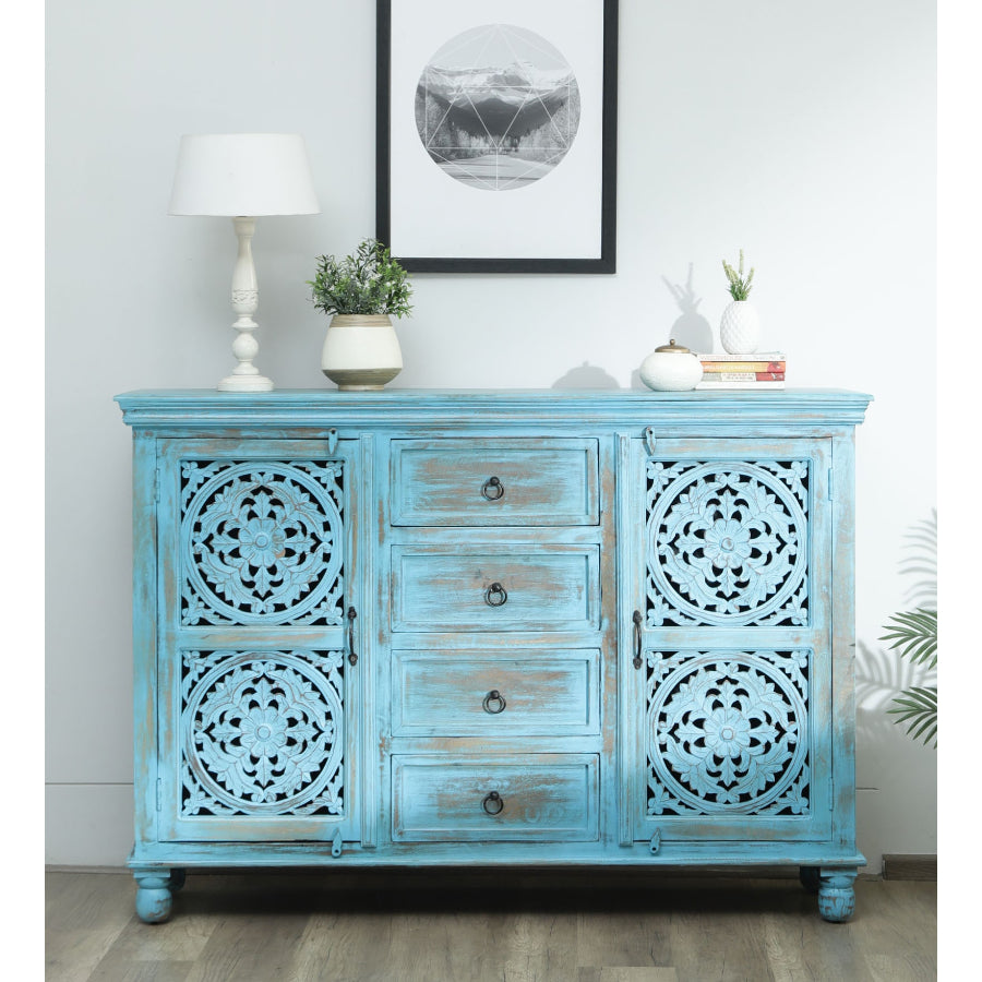 Sangariya Solid Wood Sideboard In Blue Distress Finish