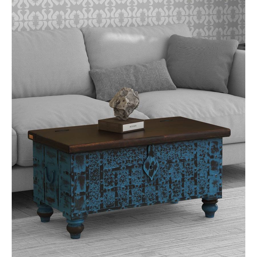 Jhalamand Recycled Wood Trunk in Blue Finish - NikTan Export