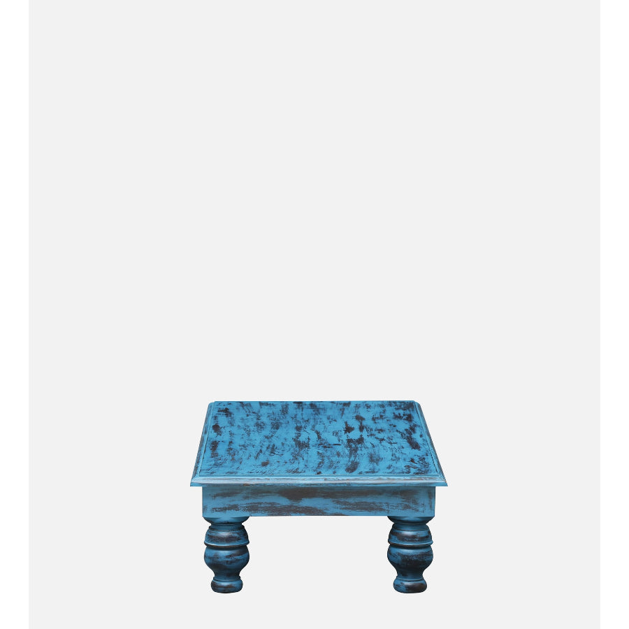 Jhalamand Solid Wood Coffee Table In Distress Blue Finish