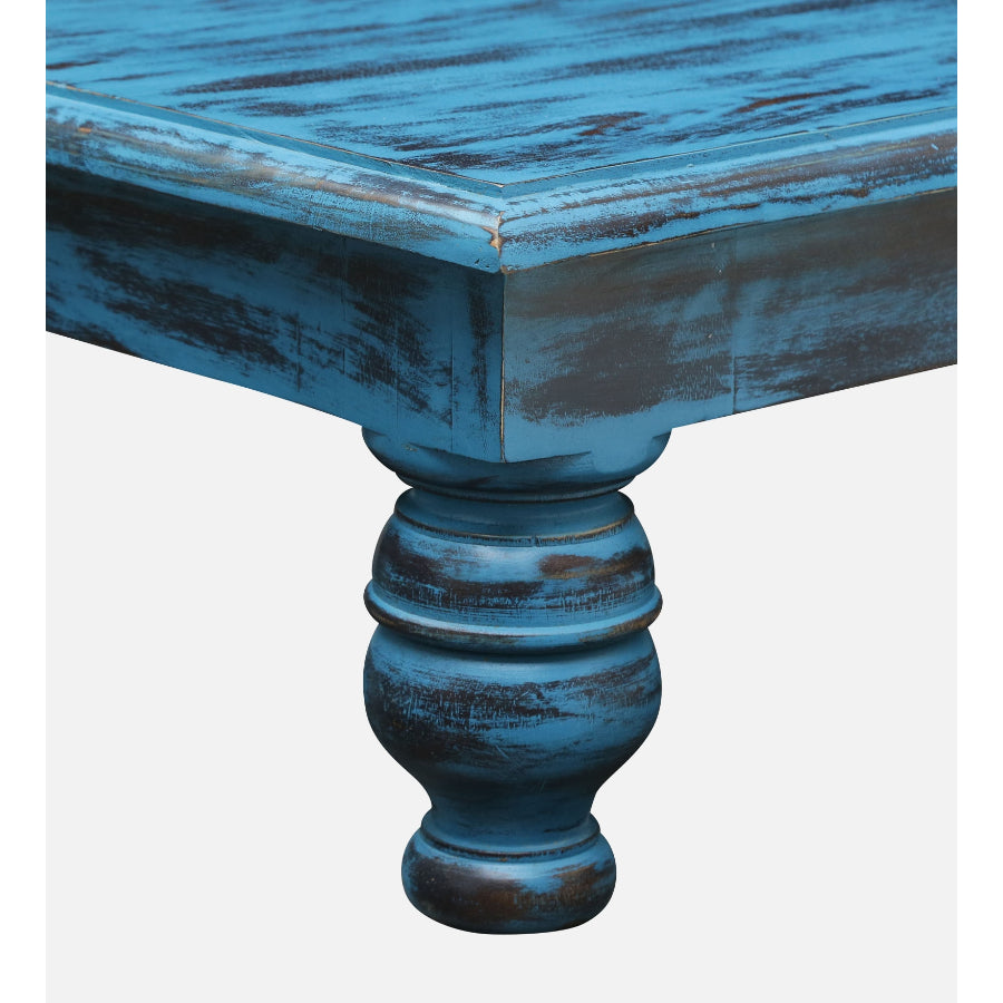 Jhalamand Solid Wood Coffee Table In Distress Blue Finish