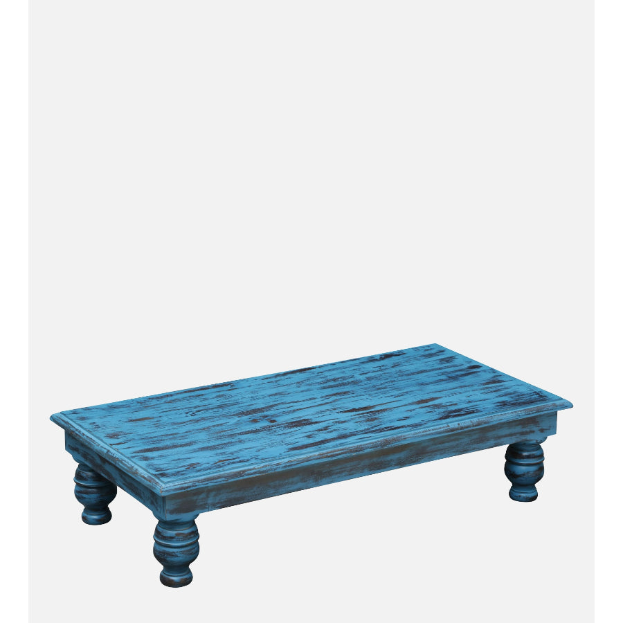 Jhalamand Solid Wood Coffee Table In Distress Blue Finish