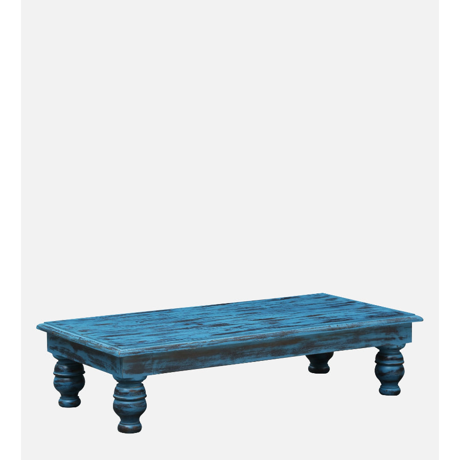 Jhalamand Solid Wood Coffee Table In Distress Blue Finish