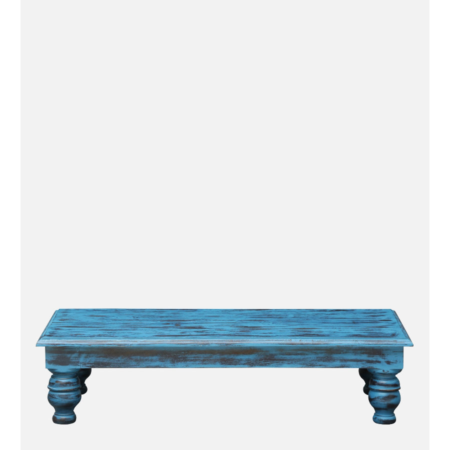 Jhalamand Solid Wood Coffee Table In Distress Blue Finish