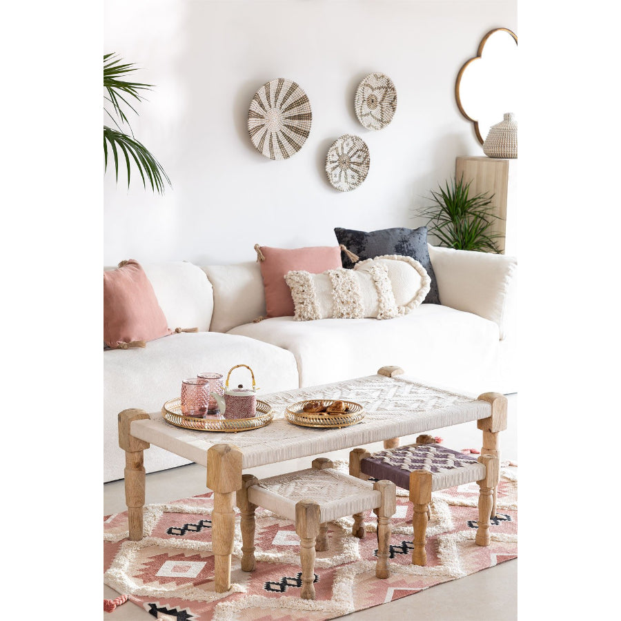 Sangariya Macrame and Wood Coffee Table