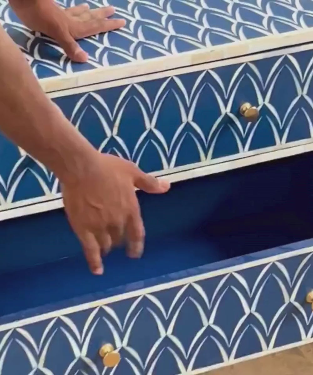 Two drawer blue bone inlay nightstand