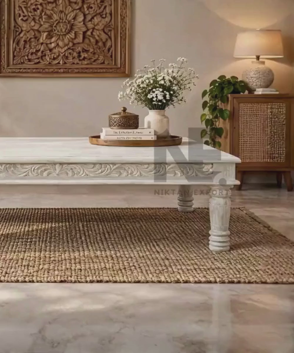Whitewashed rustic wooden coffee table