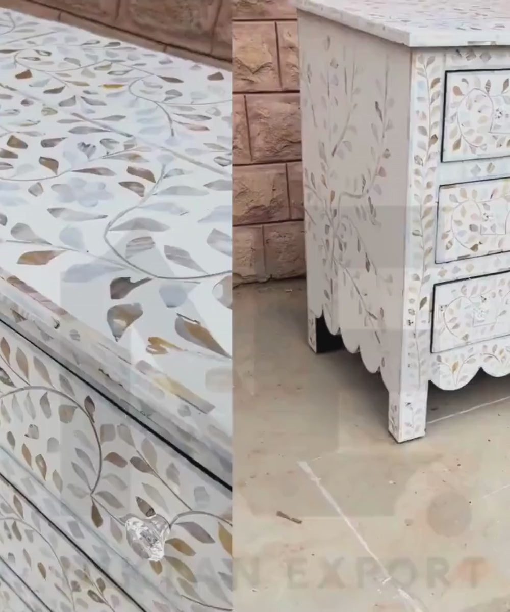 Front view of Mother of Pearl chest of drawers