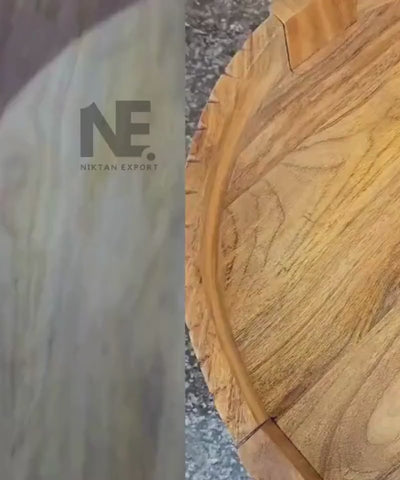 Hand-carved wooden coffee table for boho interior