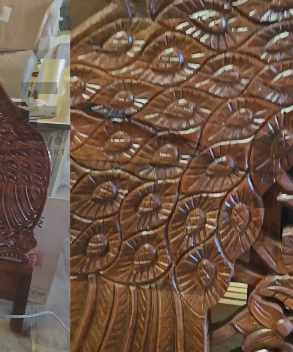 Intricate openwork carving on wooden bed frame
