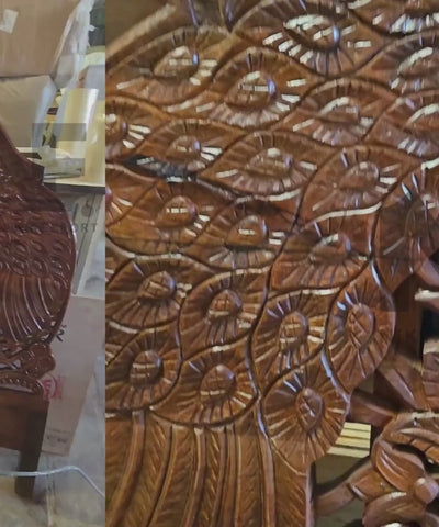 Intricate openwork carving on wooden bed frame