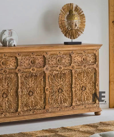 Natural finish mango wood storage cabinet