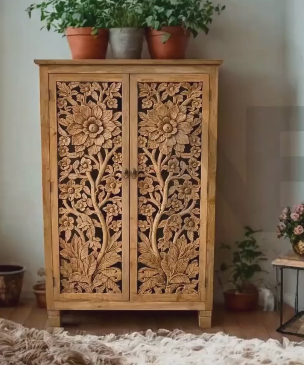 floral carved solid wood wardrobe