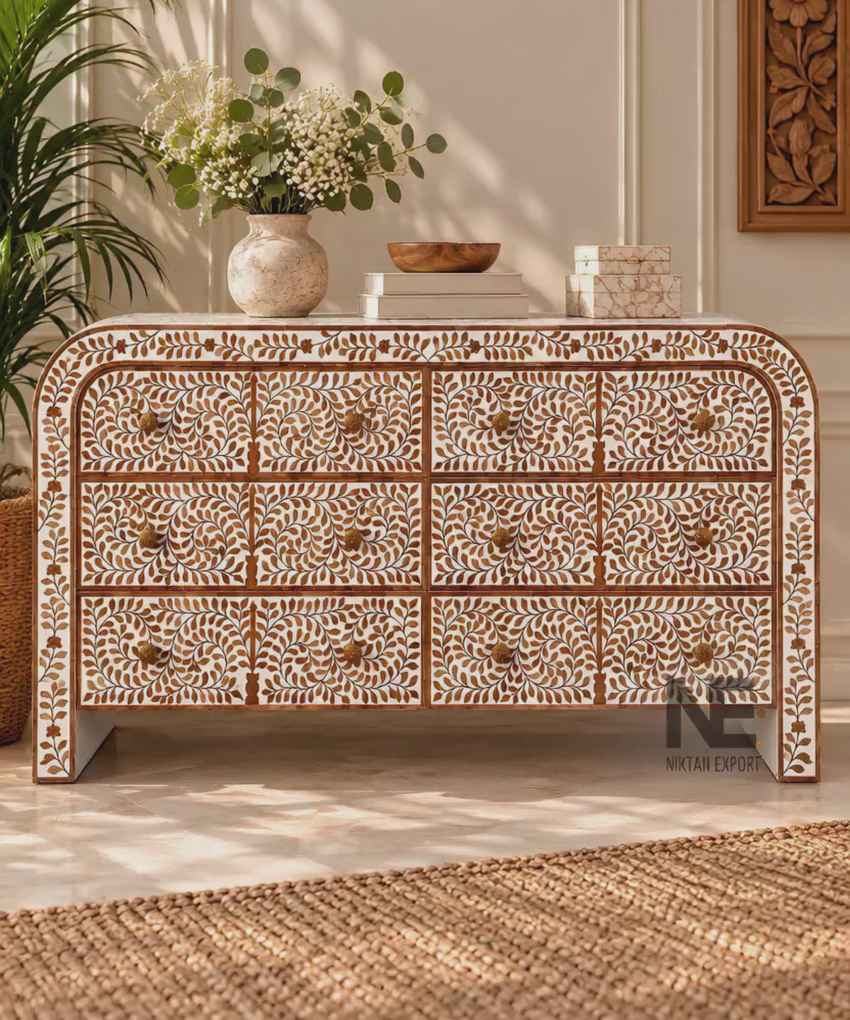 Detailed floral bone inlay dresser