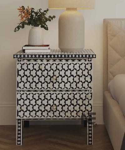 Solid mango wood geometric nightstand