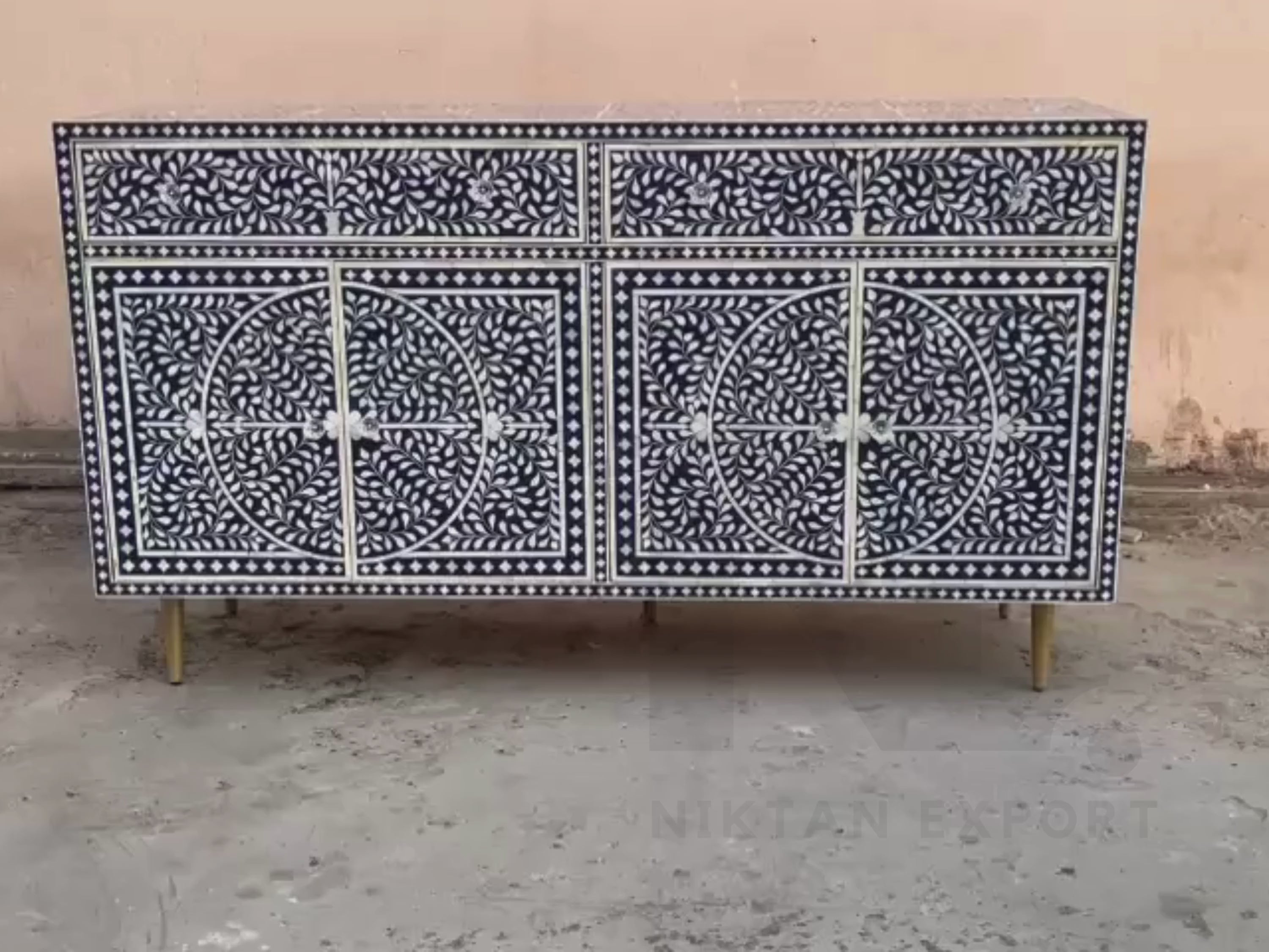 Close-up of intricate floral inlay pattern