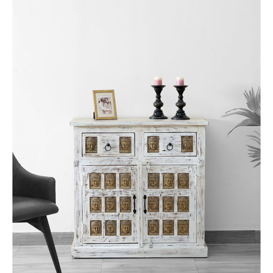 Sangariya Solid Wood Sideboard In White Distressed Finish